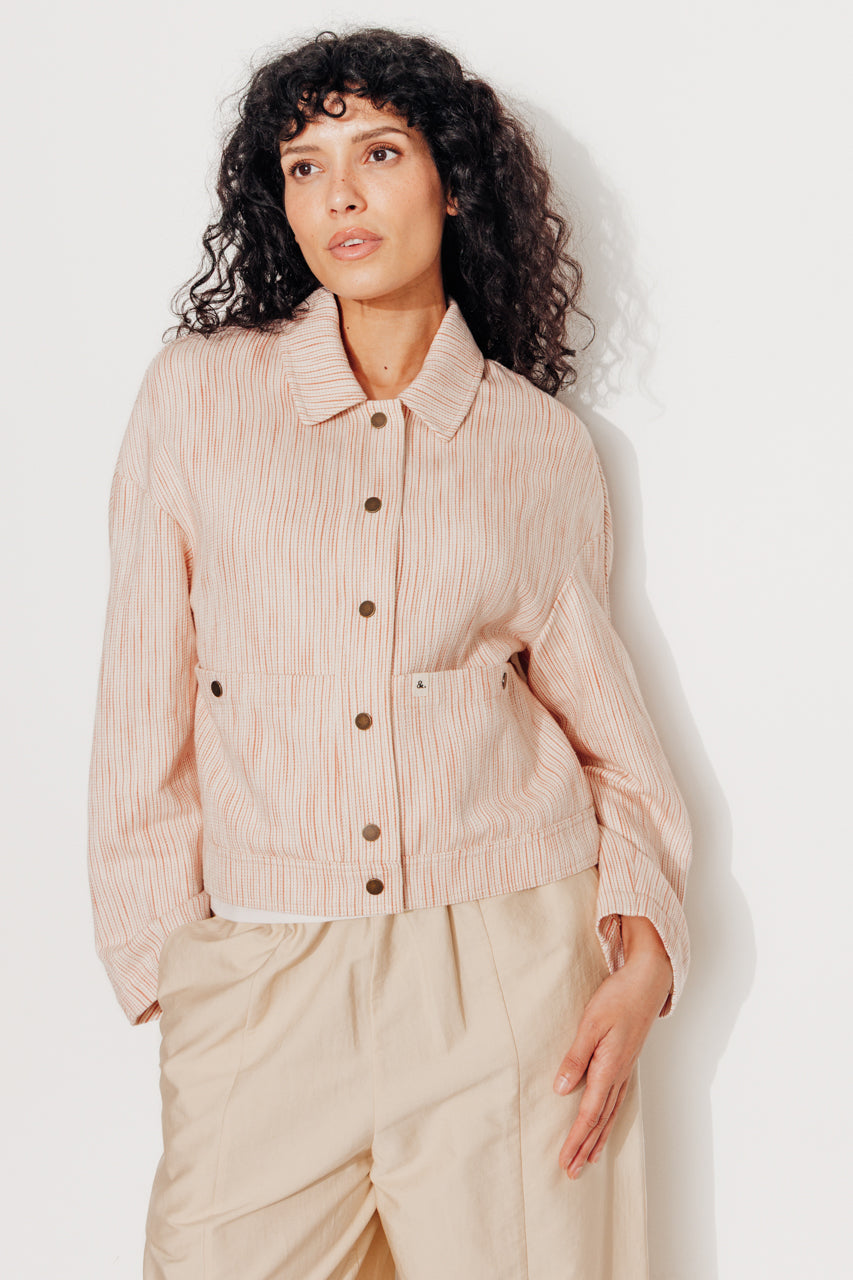 KERRIA - Veste courte à rayures coton et lin Coral / Corail - Trench & Coat