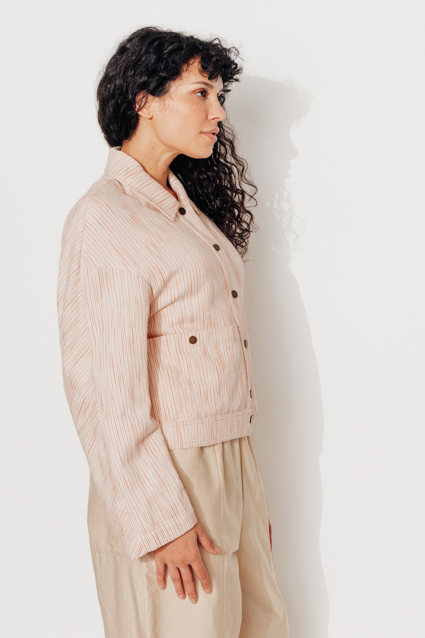 KERRIA - Veste courte à rayures coton et lin Coral / Corail - Trench & Coat