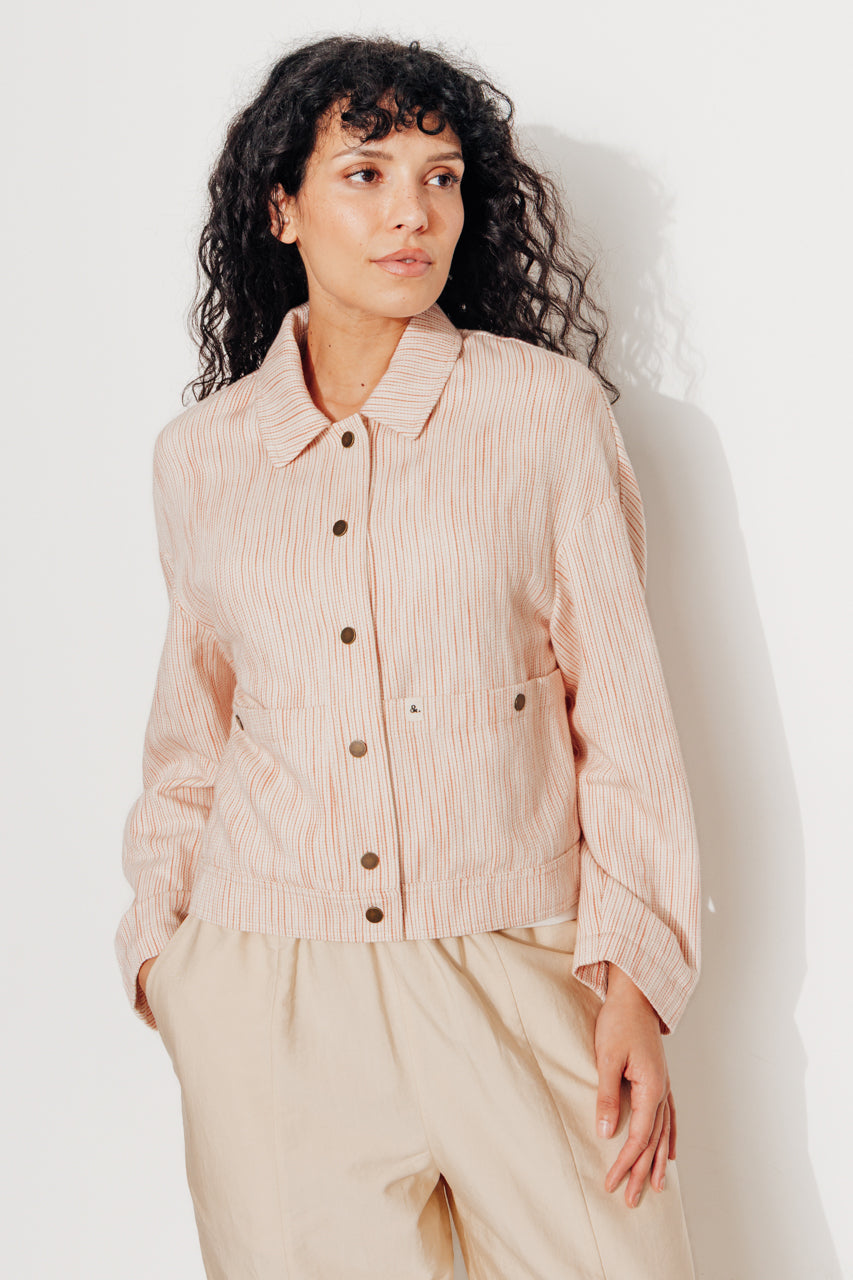 KERRIA - Veste courte à rayures coton et lin Coral / Corail - Trench & Coat
