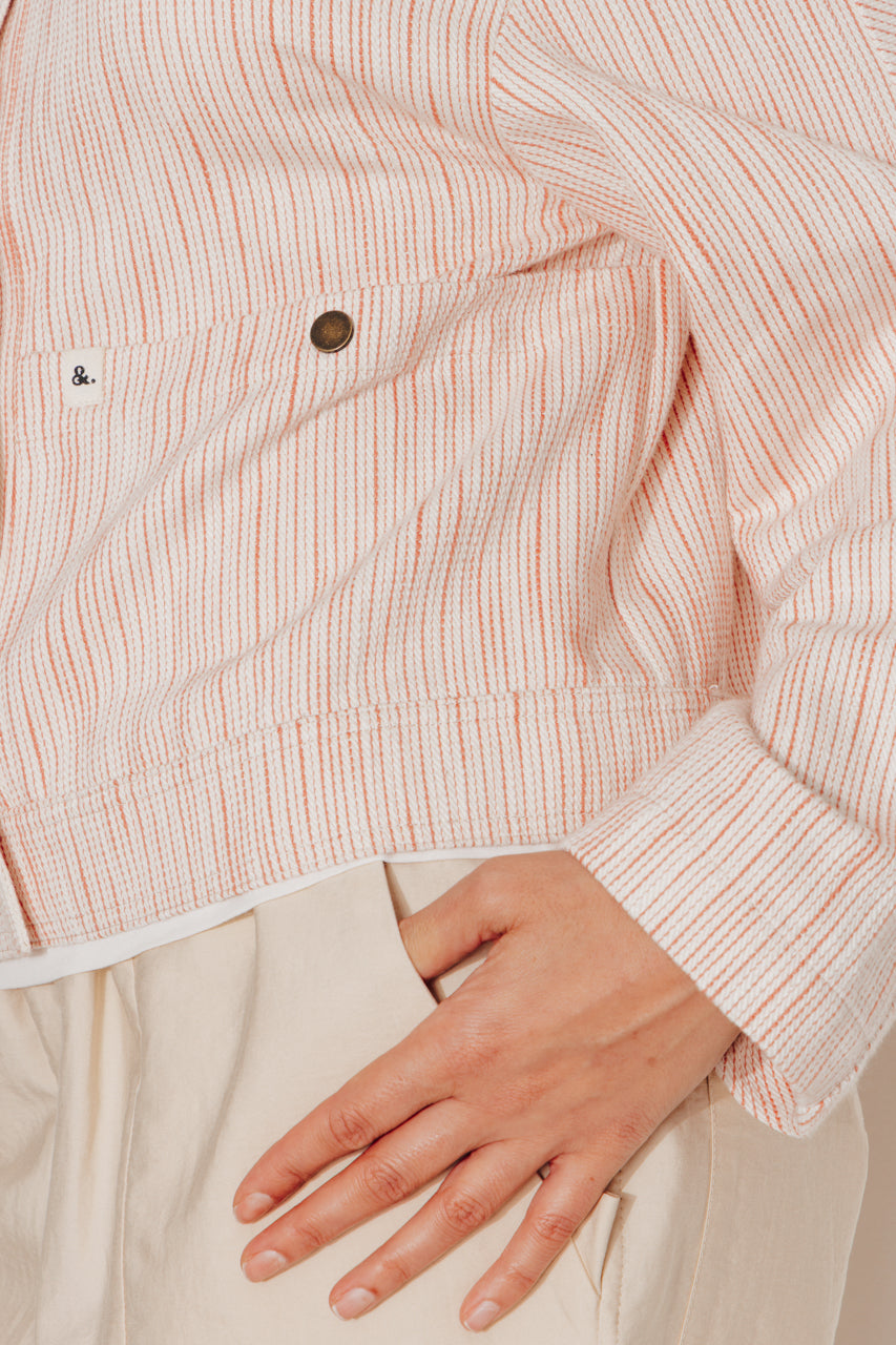 KERRIA - Veste courte à rayures coton et lin Coral / Corail - Trench & Coat