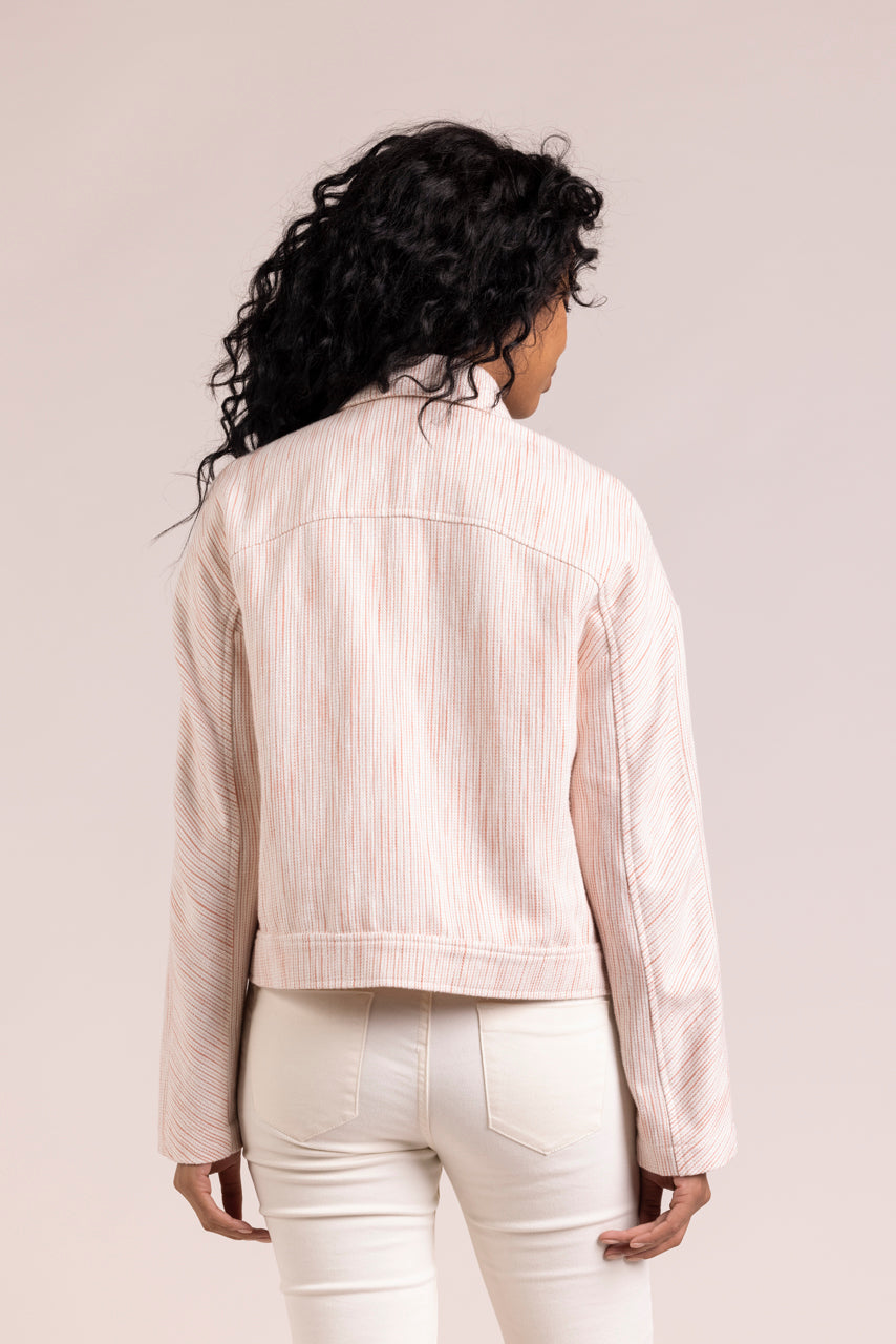 KERRIA - Veste courte à rayures coton et lin Coral / Corail - Trench & Coat