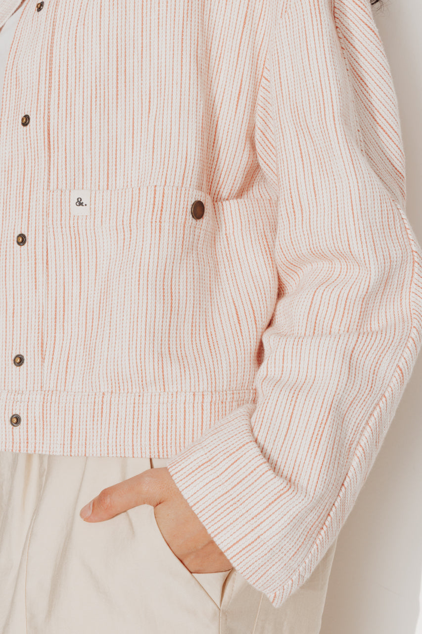 KERRIA - Veste courte à rayures coton et lin Coral / Corail - Trench & Coat