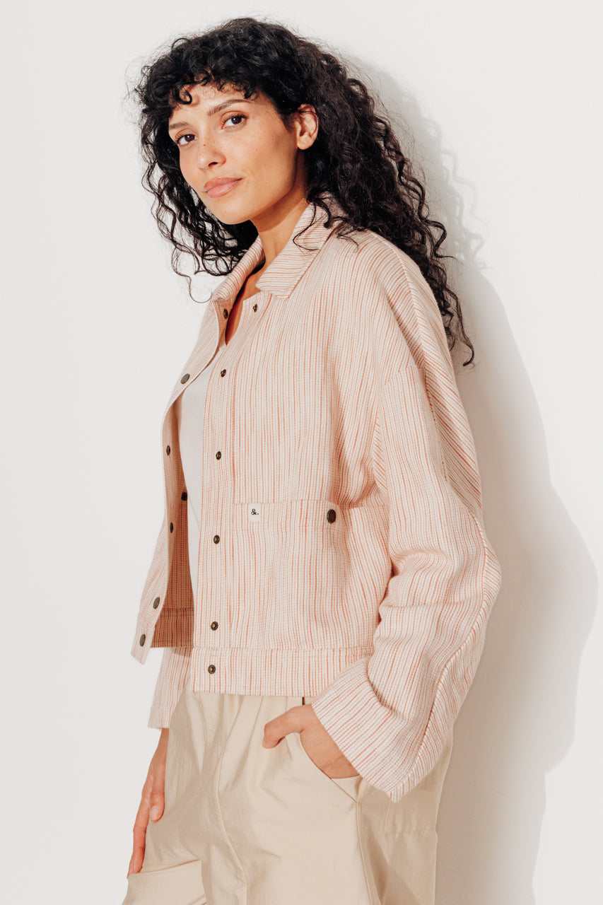 KERRIA - Veste courte à rayures coton et lin Coral / Corail - Trench & Coat