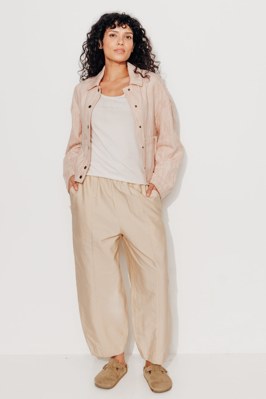 KERRIA - Veste courte à rayures coton et lin Coral / Corail - Trench & Coat