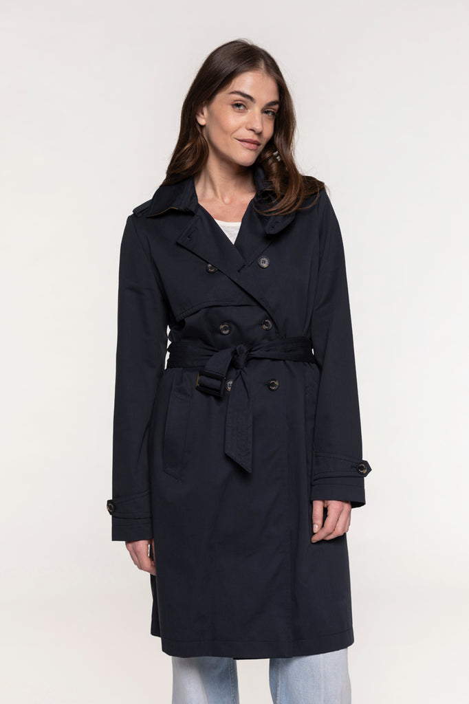 Trench CHAMAS-Trench authentique en pur coton bleu marine