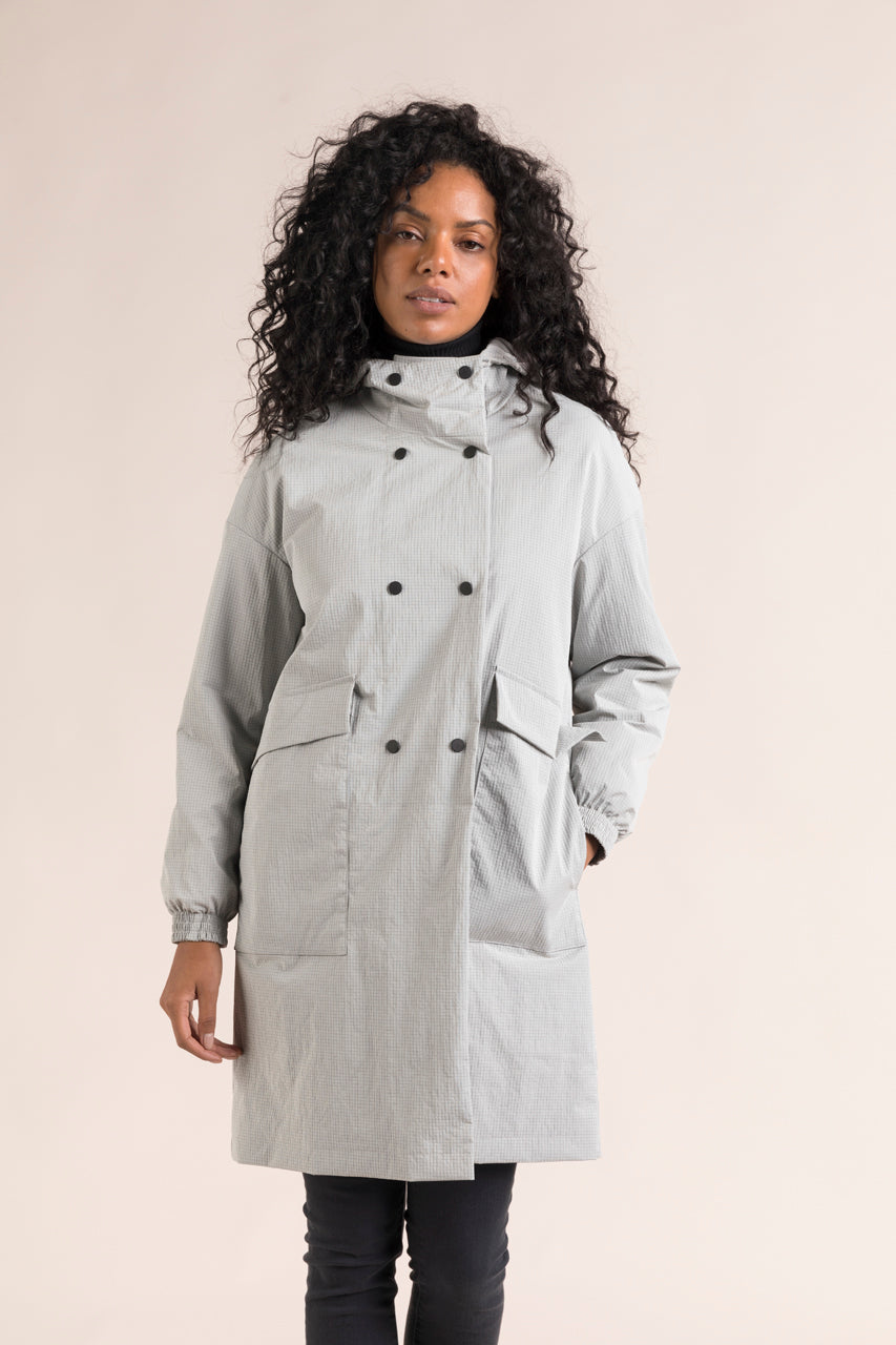 Women s long oversized parka in gray ripstop fabric Trench Coat Trench Coat France