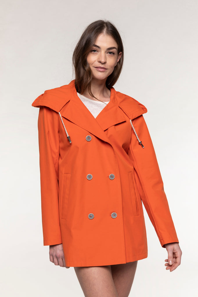 Parka courte QUIBERON à capuche orange-Parka courte à capuche avec détails de trench orange