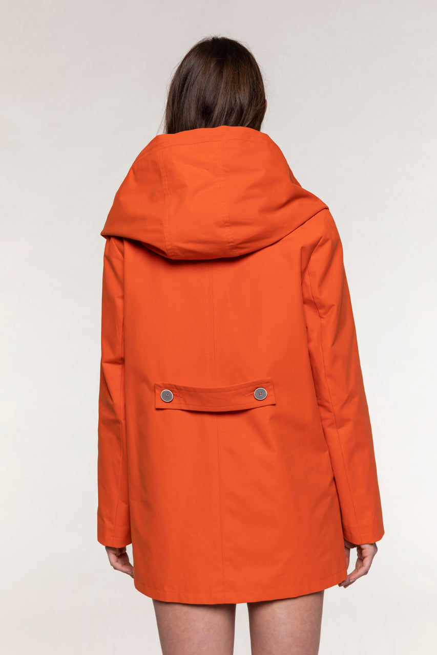Parka courte QUIBERON à capuche orange-Parka courte à capuche avec détails de trench orange