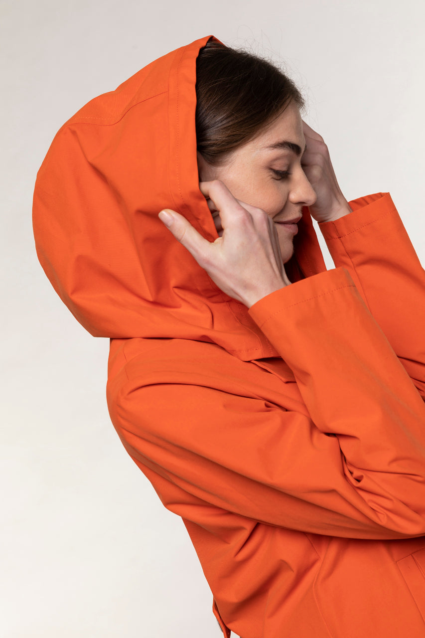 Parka courte QUIBERON à capuche orange-Parka courte à capuche avec détails de trench orange