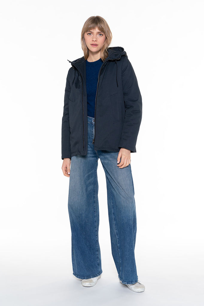 Parka BROGLIE-Parka courte en pur coton bleu marine