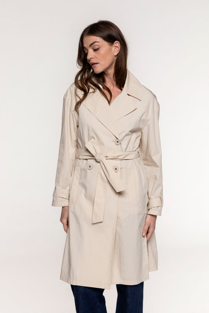 Trench ceinturé LECAILLE beige-Trench ceinturé en coton beige