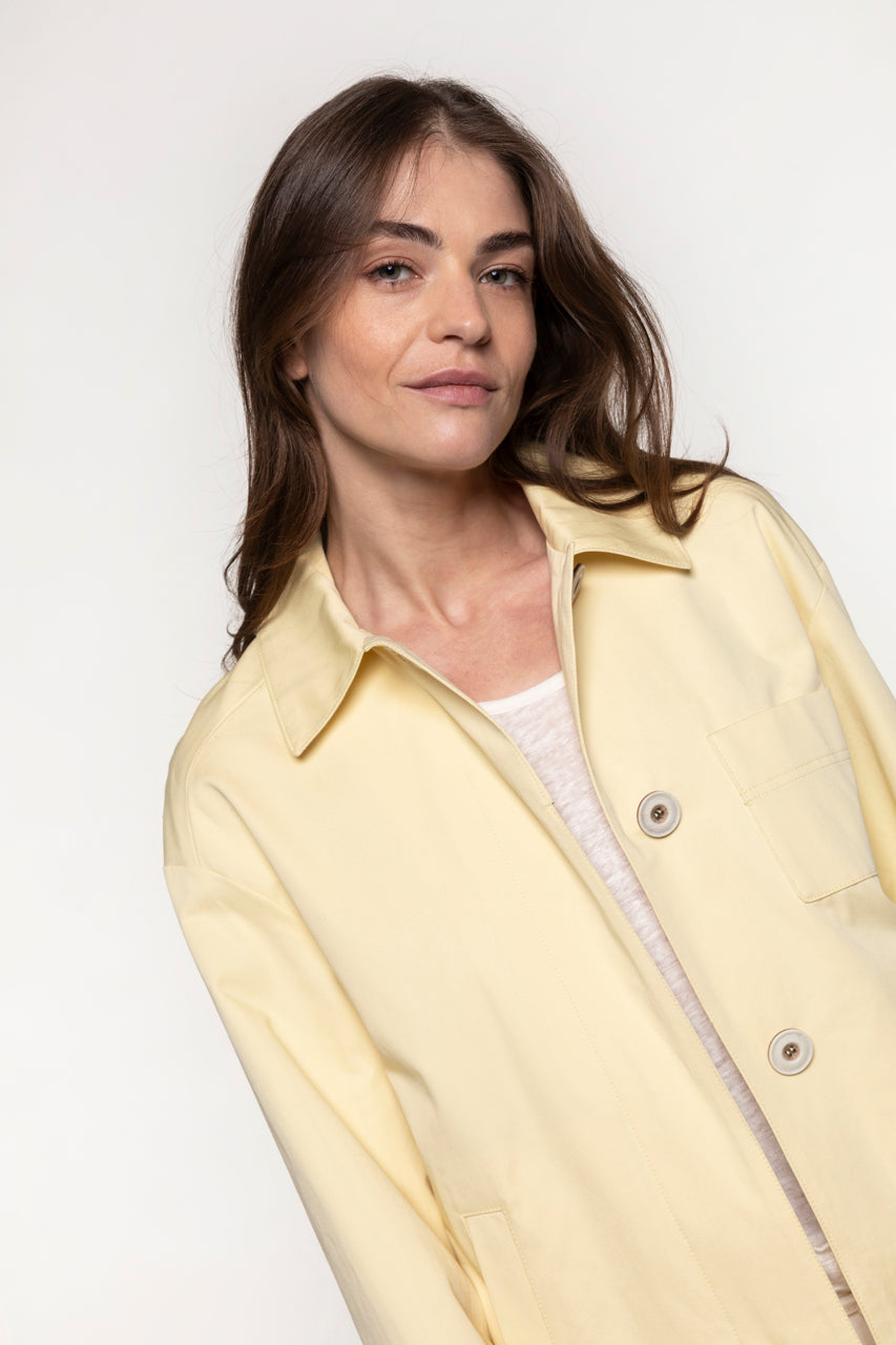 Short trench coat GRENAY yellow cotton-Short raincoat in pale yellow premium cotton