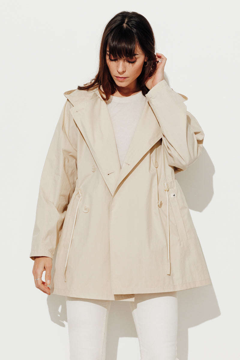 BERHET - Parka capuche en coton biologique déperlant BEIGE - Trench & Coat