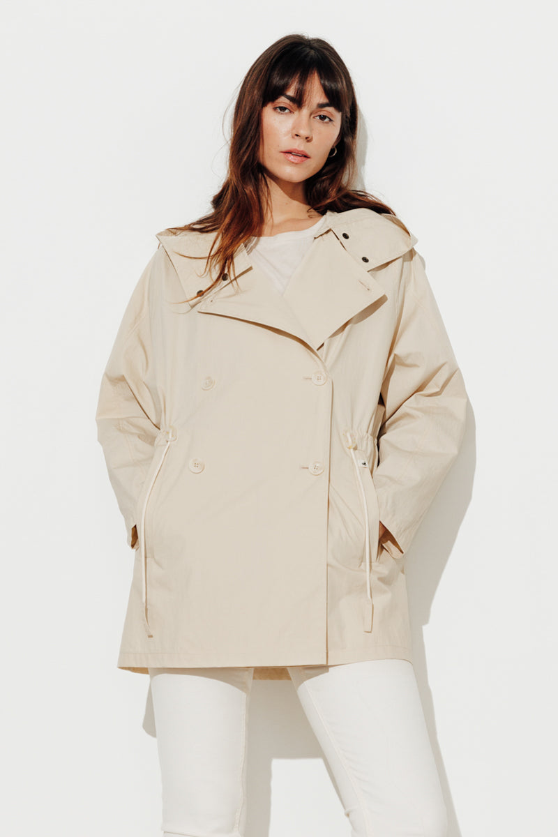 BERHET - Parka capuche en coton biologique déperlant BEIGE - Trench & Coat