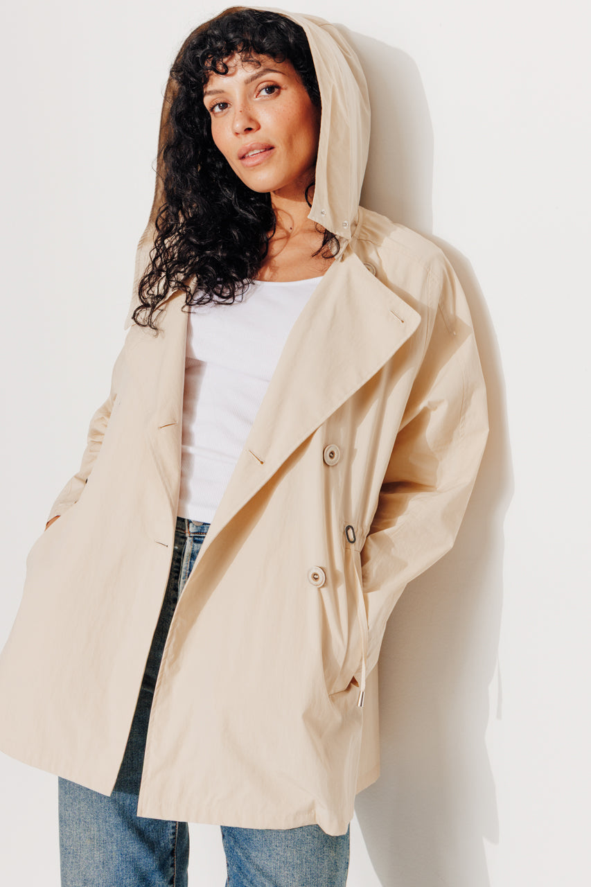 BERHET - Parka capuche en coton biologique déperlant BEIGE - Trench & Coat