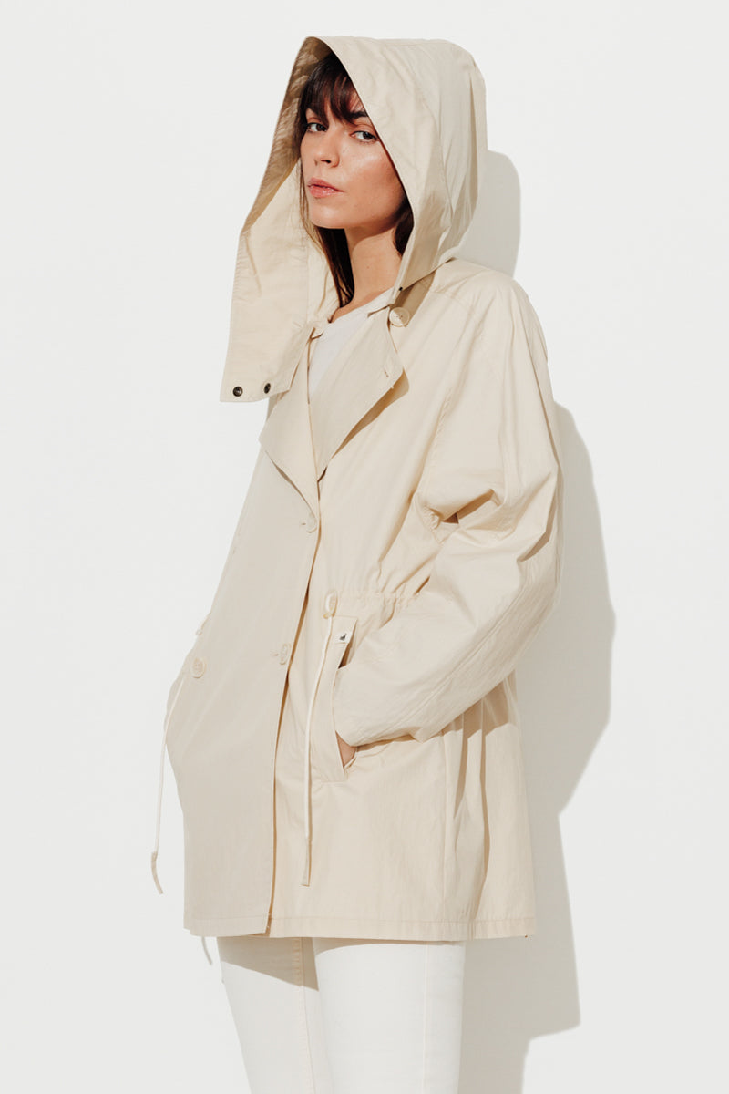 BERHET - Parka capuche en coton biologique déperlant BEIGE - Trench & Coat