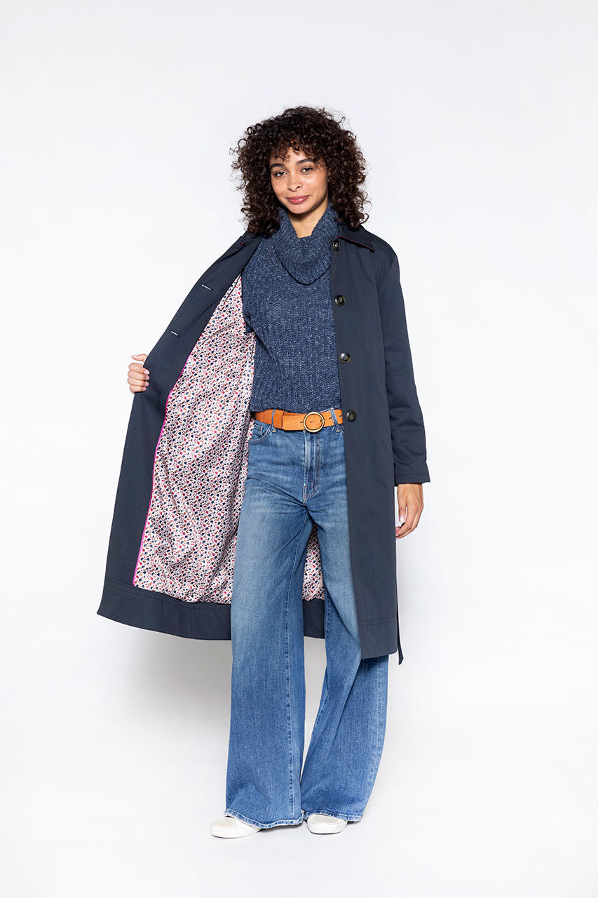 OZON TRENCH GÉNÉREUX EN PUR COTON BLEU MARINE