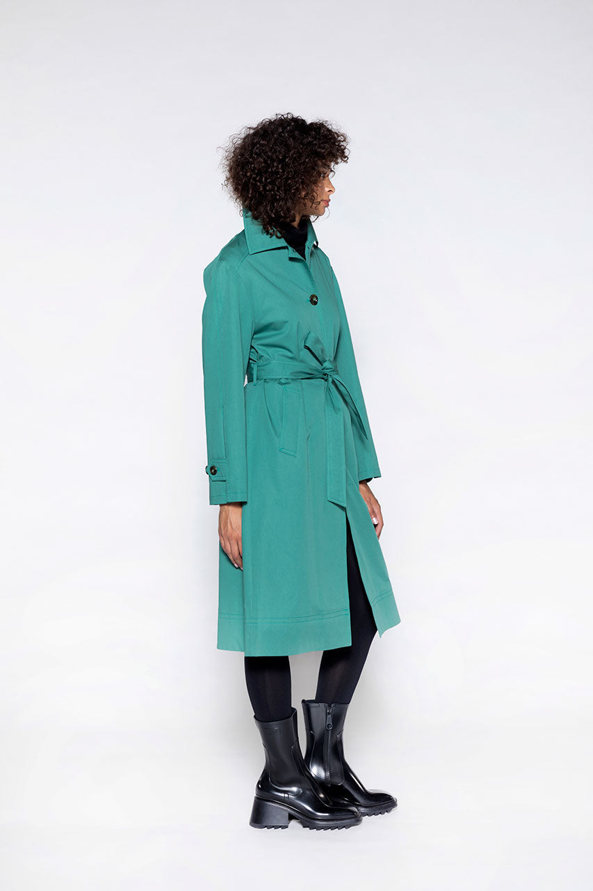 Oversized green Ozon cotton trench coat-Generous green pure cotton trench coat