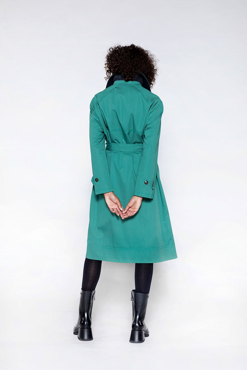 Oversized green Ozon cotton trench coat-Generous green pure cotton trench coat