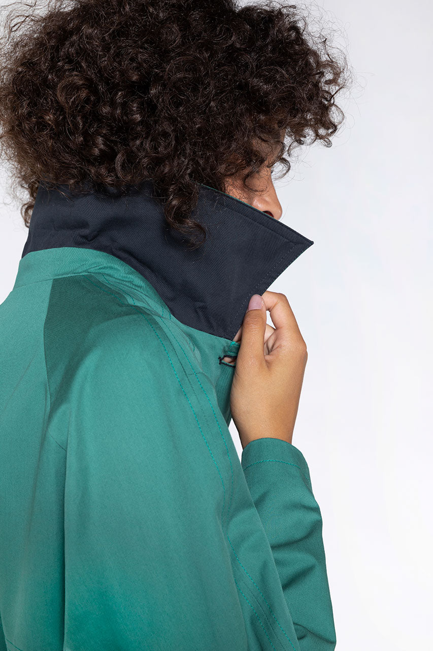 Oversized green Ozon cotton trench coat-Generous green pure cotton trench coat