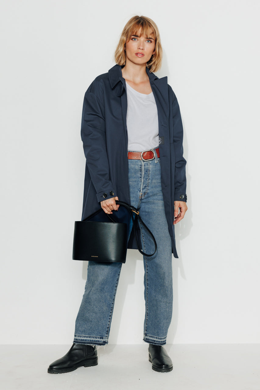 SAUZET - Trench oversize 100% coton déperlant MARINE - Trench & Coat