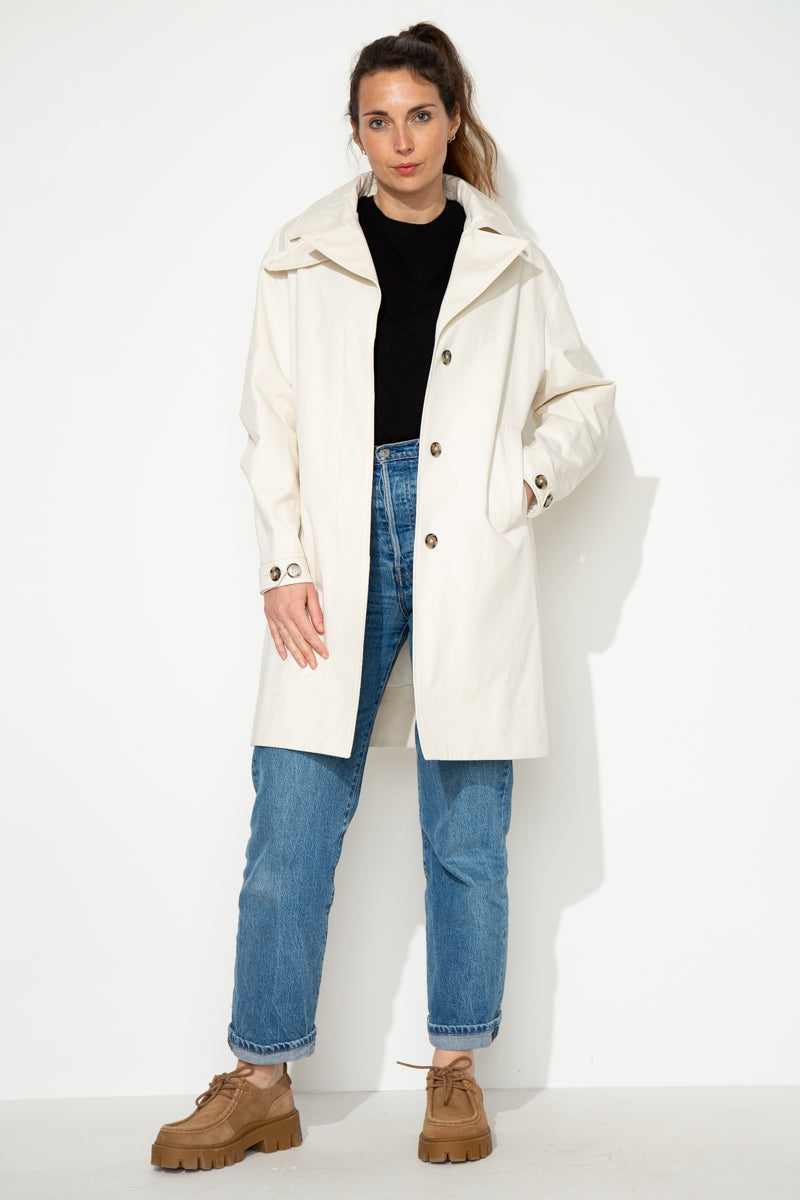 SAUZET - Trench oversize 100% coton déperlant CREME - Trench & Coat
