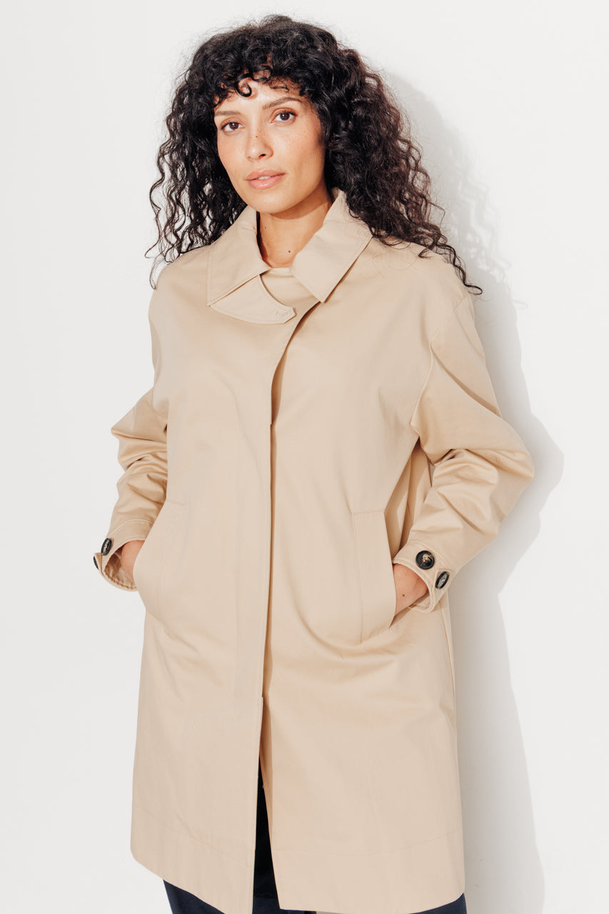SAUZET - Trench oversize 100% coton déperlant BEIGE - Trench & Coat