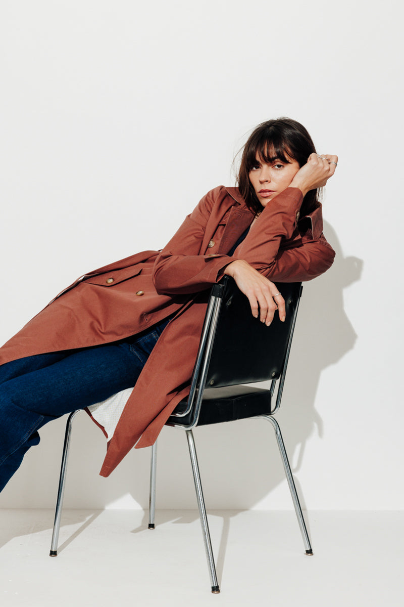 ROSEAU - Trench féminin 100% coton premium déperlant MARRON - Trench & Coat