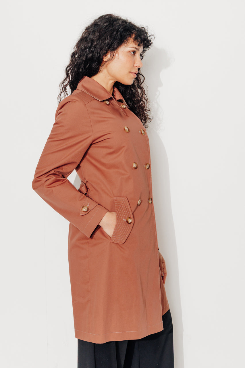 ROSEAU - ROSEAU - Trench féminin 100% coton premium déperlant MARRON - Trench & Coat