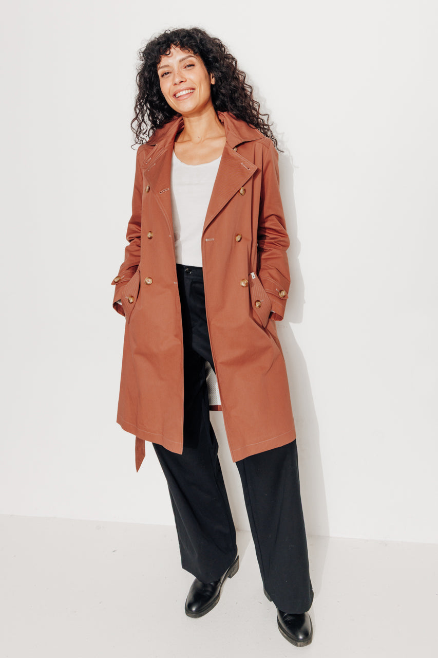 ROSEAU - ROSEAU - Trench féminin 100% coton premium déperlant MARRON - Trench & Coat