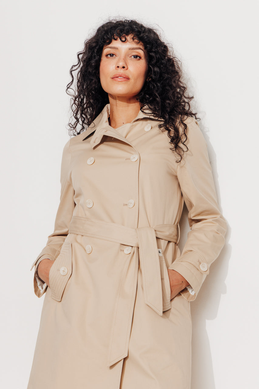 ROSEAU - Trench féminin 100% coton premium déperlant BEIGE - Trench & Coat