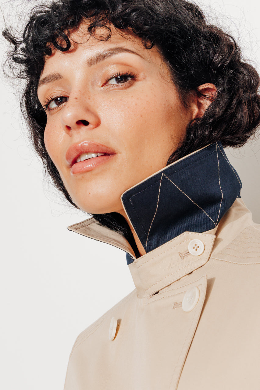 ROSEAU - Trench féminin 100% coton premium déperlant BEIGE - Trench & Coat
