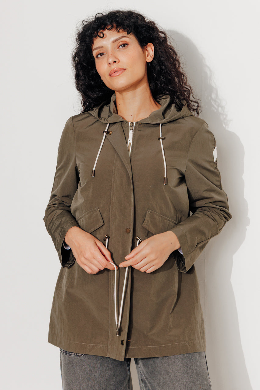 FRAISIER - Parka courte tissu finition satiné Vert kaki / Army green - Trench & Coat