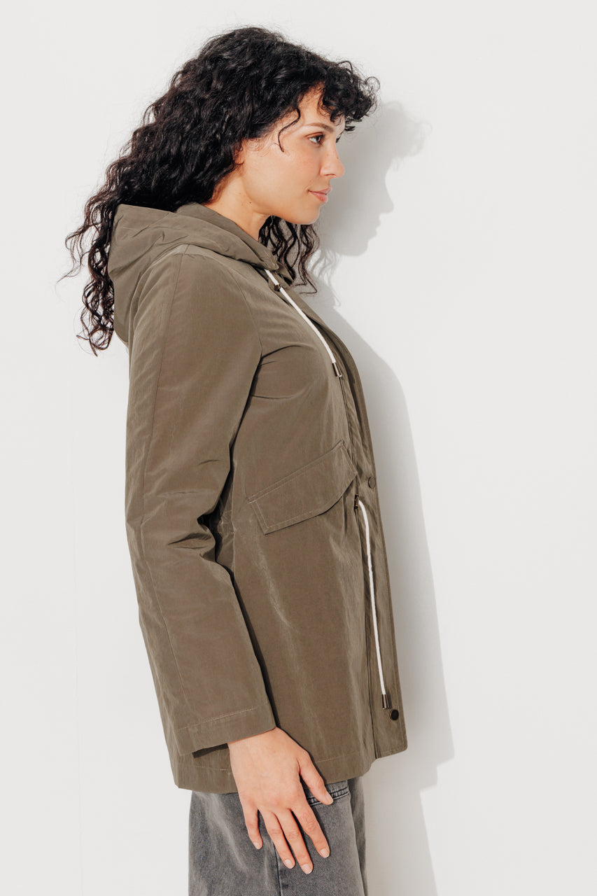 FRAISIER - Parka courte tissu finition satiné Vert kaki / Army green - Trench & Coat