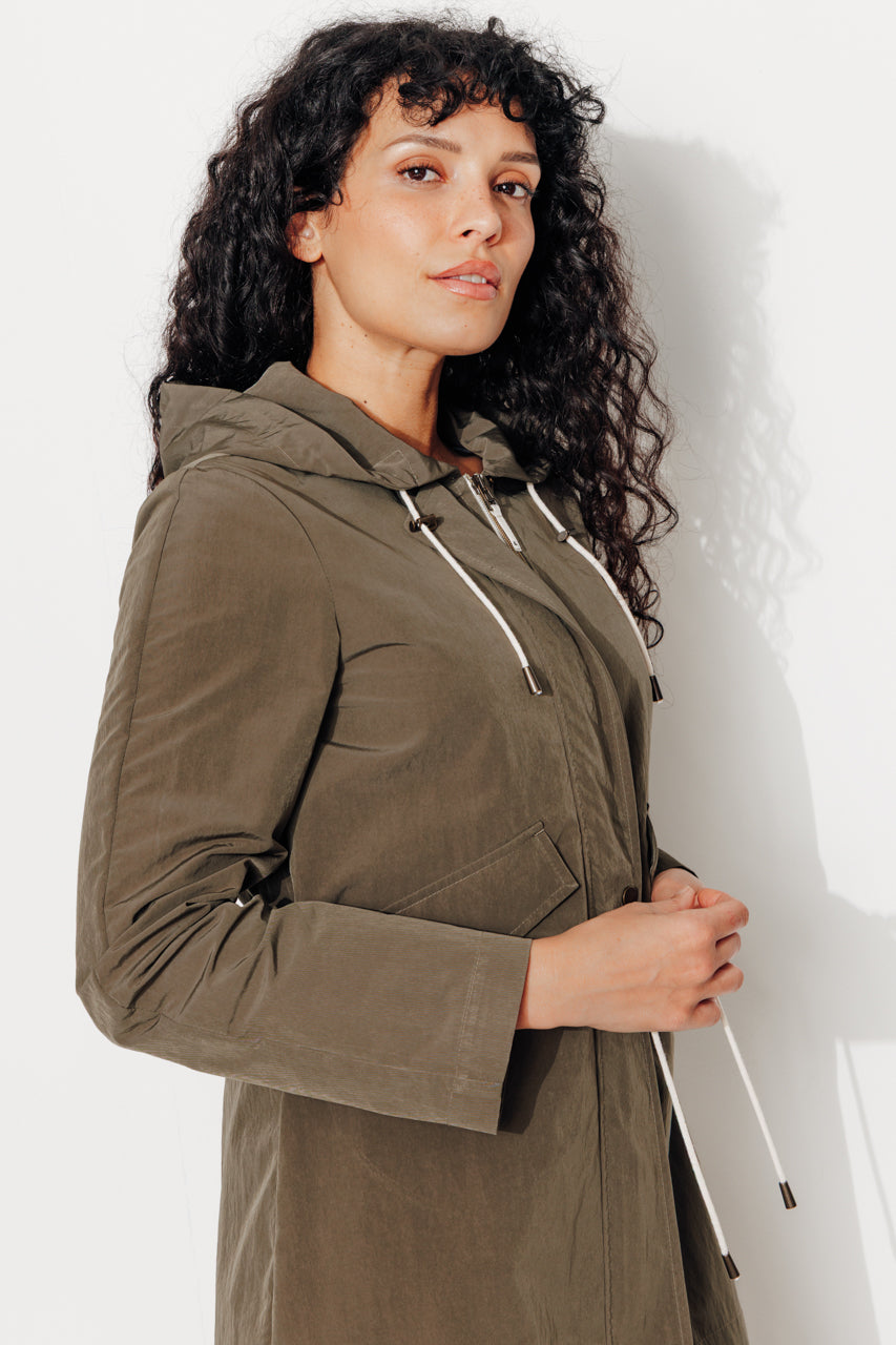 FRAISIER - Parka courte tissu finition satiné Vert kaki / Army green - Trench & Coat