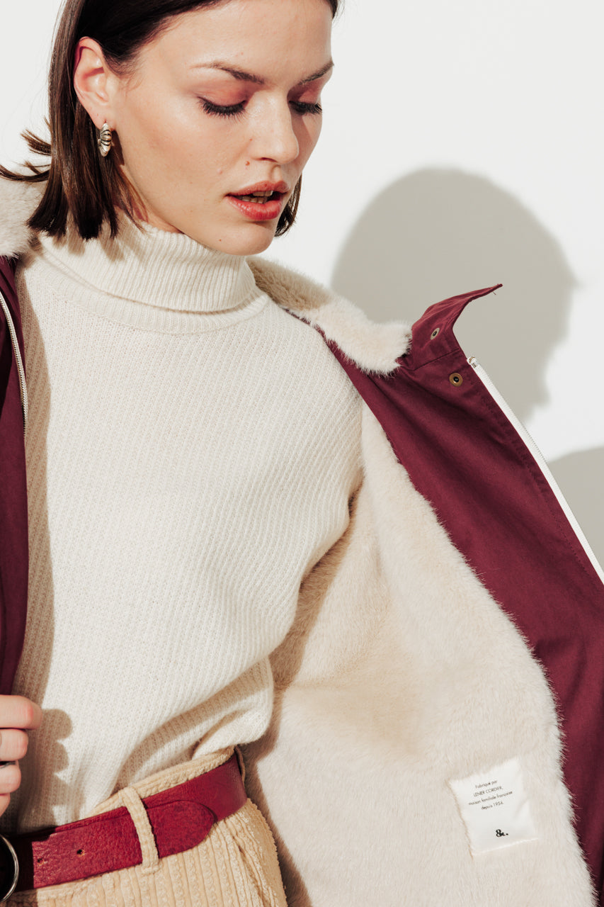 FICUS - FICUS - Parka généreuse en gabardine de coton bordeaux Prune / Plum - Trench & Coat