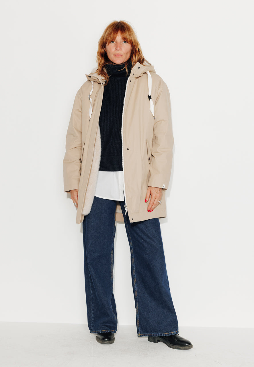 FICUS - FICUS - Parka mi-longue oversize doublée fourrure beige BEIGE - Trench & Coat