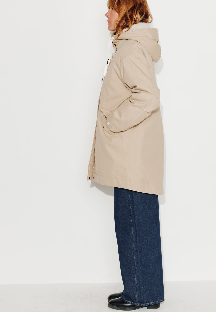 FICUS - FICUS - Parka mi-longue oversize doublée fourrure beige BEIGE - Trench & Coat