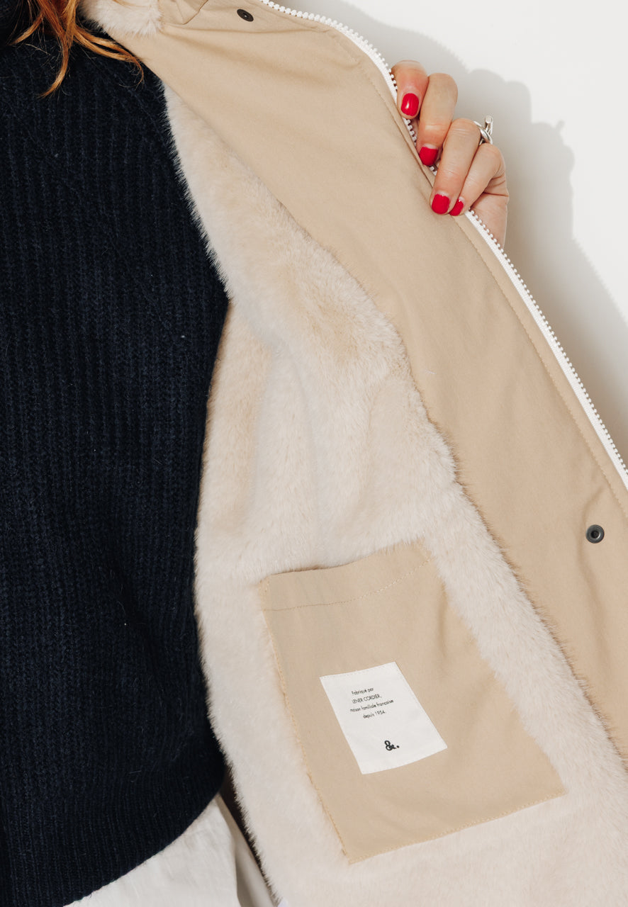 FICUS - FICUS - Parka mi-longue oversize doublée fourrure beige BEIGE - Trench & Coat