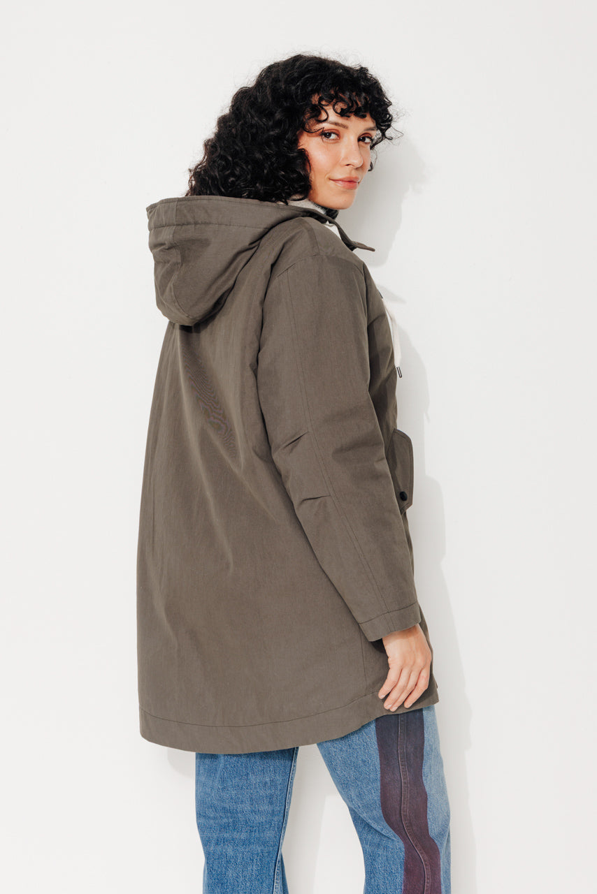 FICUS - FICUS - Parka mi-longue oversize doublée fourrure taupe ECORCE - Trench & Coat