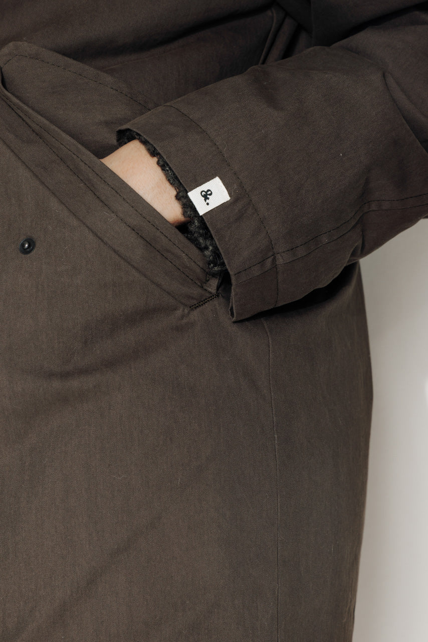 FICUS - FICUS - Parka mi-longue oversize doublée fourrure taupe ECORCE - Trench & Coat