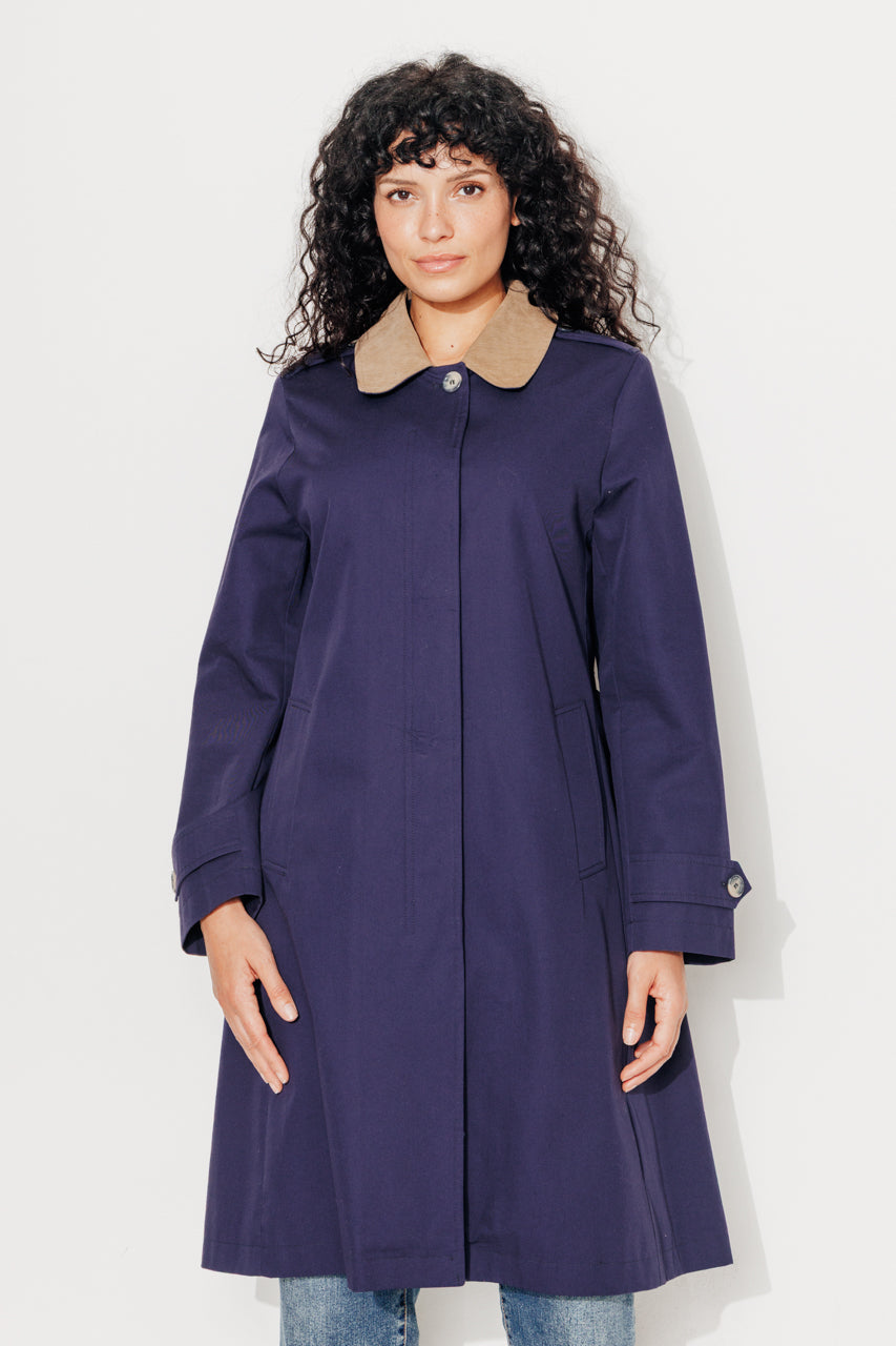 MAROCA - Trench long 100% coton déperlant et velours marine Navy / Marine - Trench & Coat