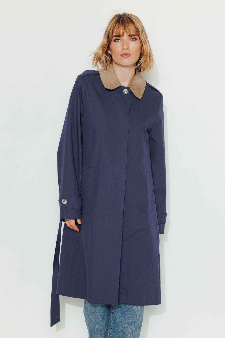 MAROCA - MAROCA - Trench long 100% coton déperlant et velours marine Navy / Marine - Trench & Coat