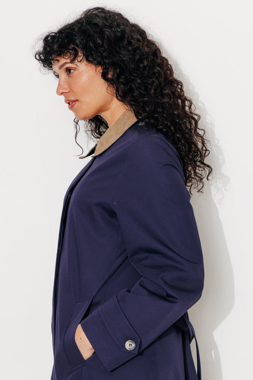 MAROCA - Trench long 100% coton déperlant et velours marine Navy / Marine - Trench & Coat