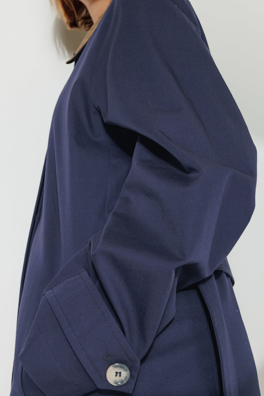 MAROCA - Trench long 100% coton déperlant et velours marine Navy / Marine - Trench & Coat