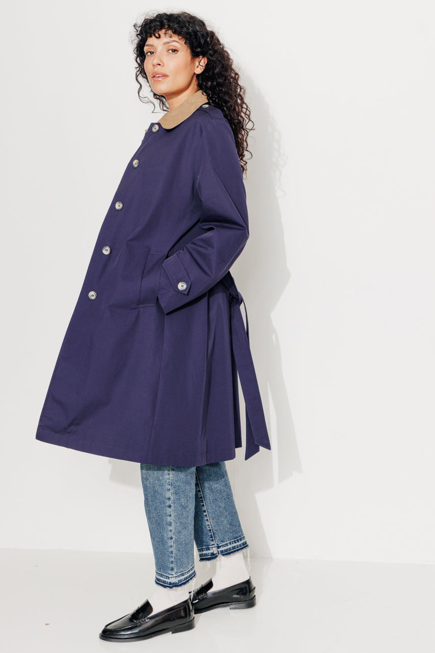 MAROCA - Trench long 100% coton déperlant et velours marine Navy / Marine - Trench & Coat