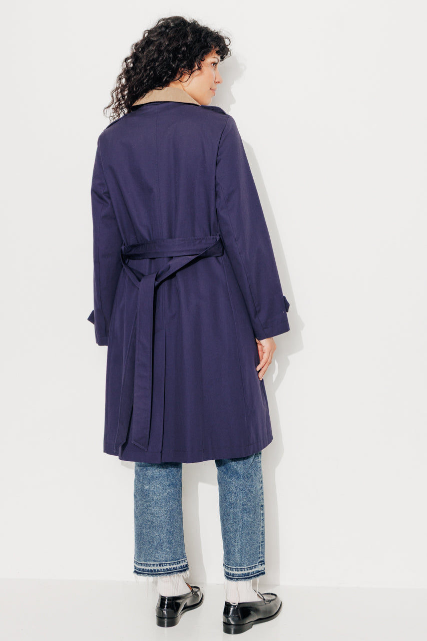 MAROCA - Trench long 100% coton déperlant et velours marine Navy / Marine - Trench & Coat