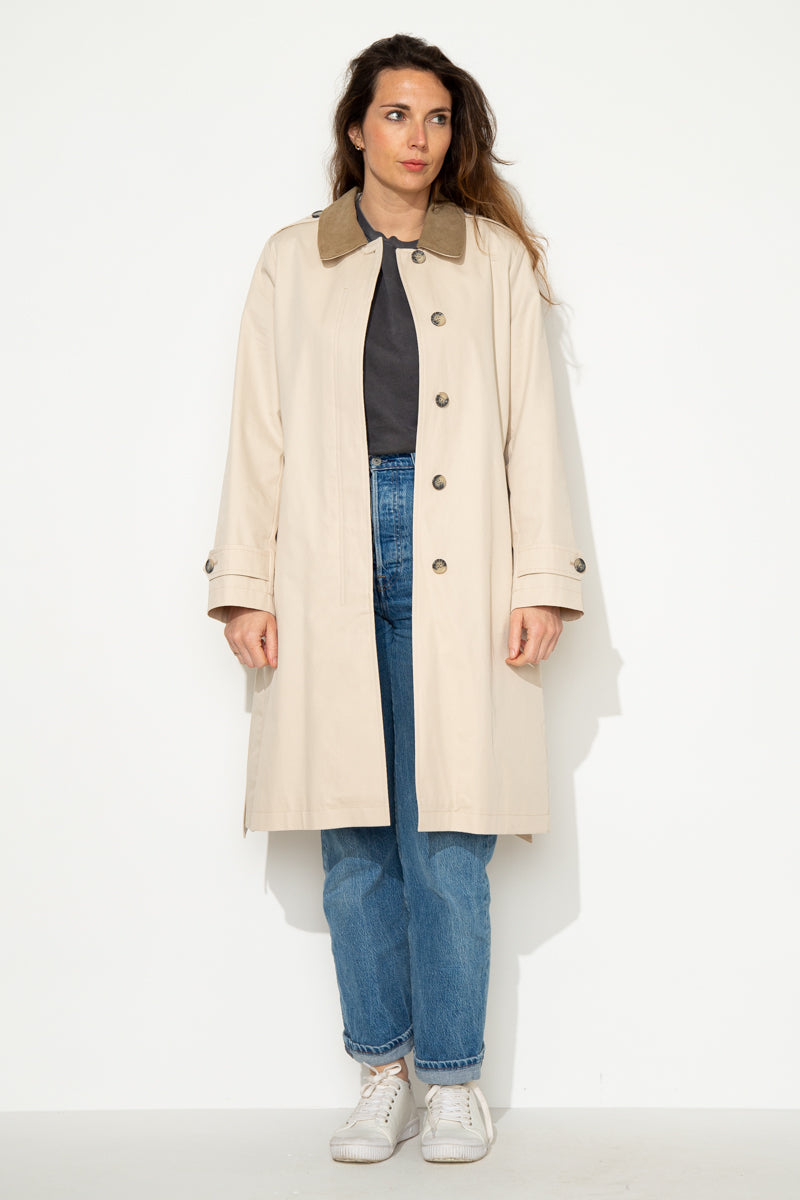 MAROCA - Trench long 100% coton déperlant et velours beige BEIGE - Trench & Coat