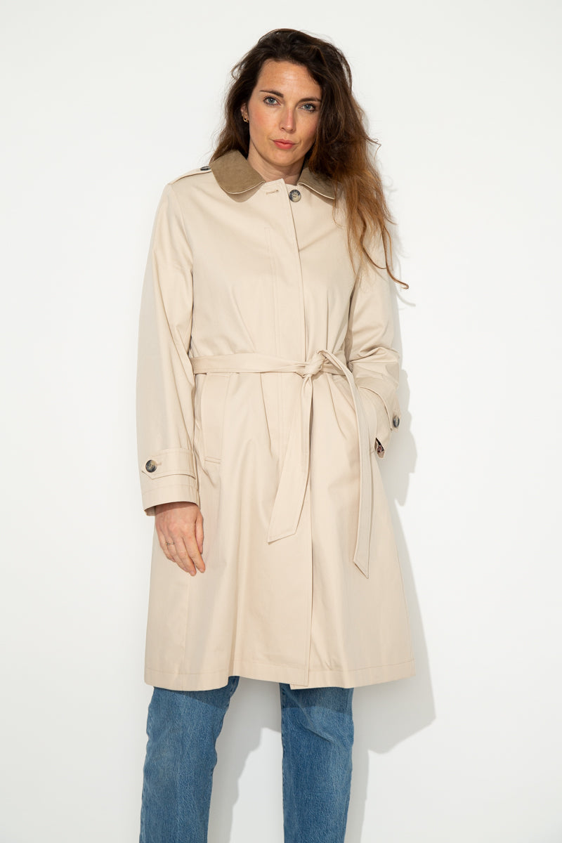 MAROCA - MAROCA - Trench long 100% coton déperlant et velours beige BEIGE - Trench & Coat