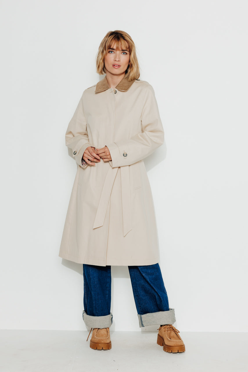 MAROCA - MAROCA - Trench long 100% coton déperlant et velours beige BEIGE - Trench & Coat